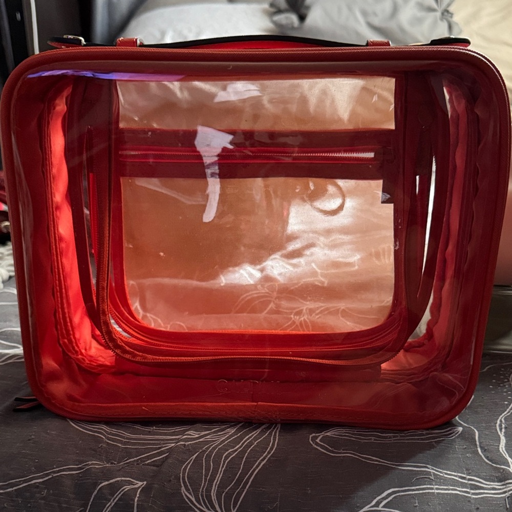 SOLD - Calpak Large Clear Cosmetic Pouch in Papaya